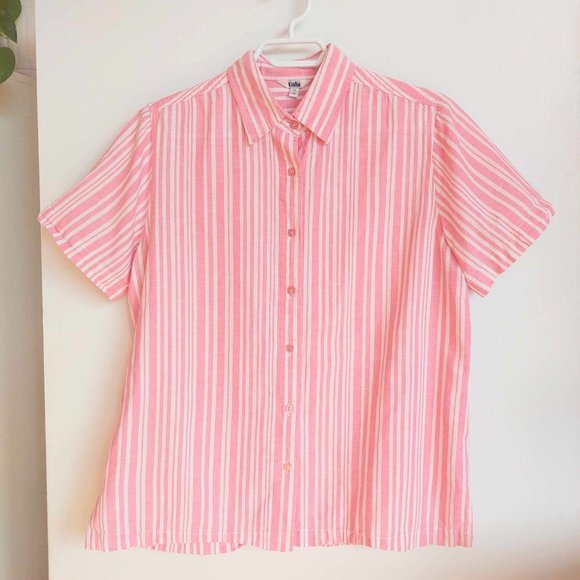 Pink and white lined short-sleeve shirt - Picture 1 of 4